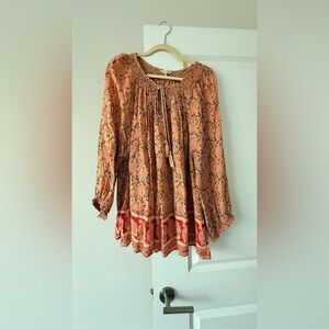 Lucky Brand Peach & Red Boho Peasant Blouse